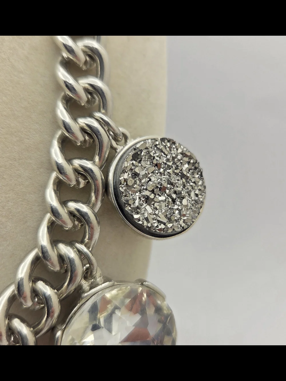 Chico's Silver Tone Chunky Chain Statement Necklace Faux Druzy Crystal 20